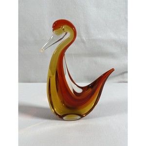 Vintage Murano Art Glass Orange Red Beautiful Swan  Figurine #23 23S3 READ